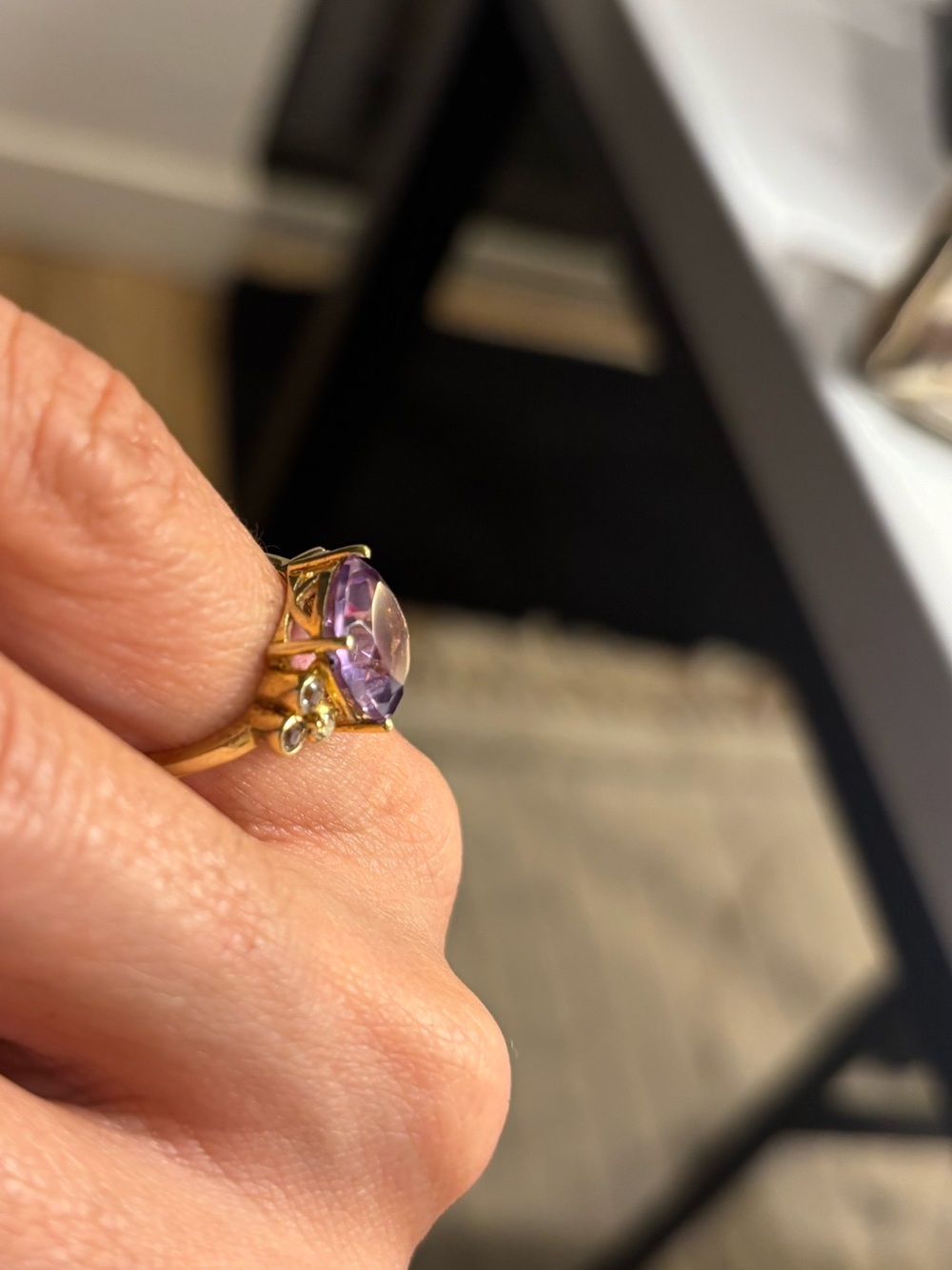 925 esterling silver India Gold Ring with Purple Gemstone - Women's Jewelry - Picture 4 of 7